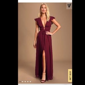 NWT! I’m All Yours Burgundy Ruffled Maxi Dress